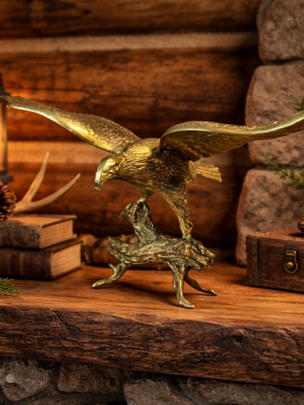 Vintage Large Eagle Brass Wingspan Statue